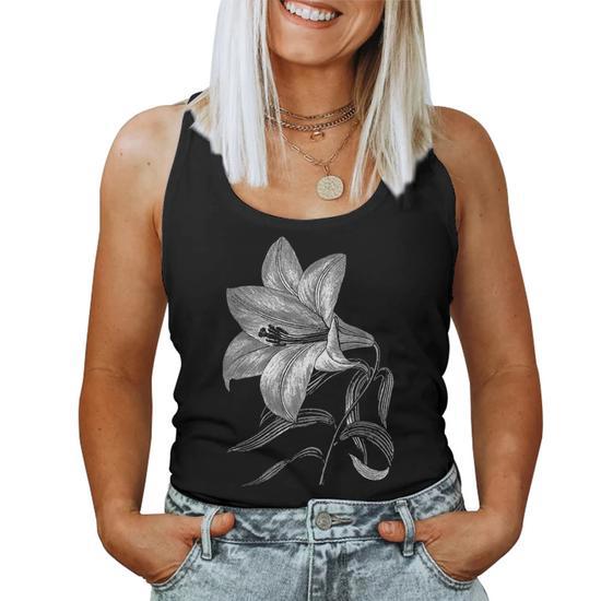 Lily Flower Retro Vintage Floral Graphic White Lily Women Tank Top