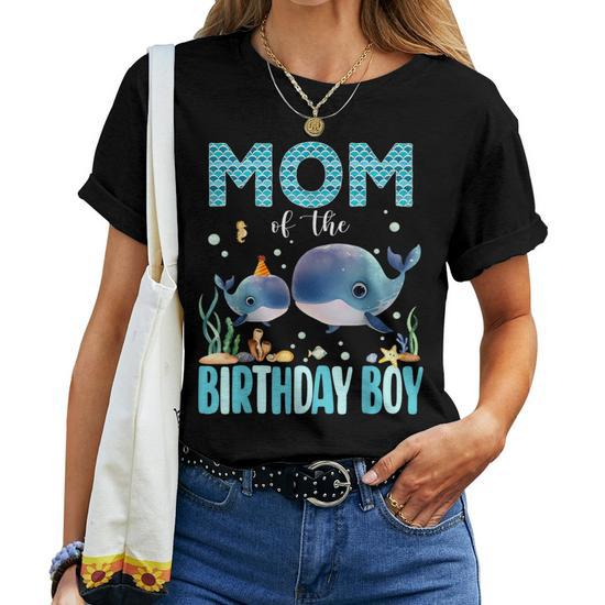 Mom Of The Birthday Boy Whale Shark Sea Fish Ocean Whale Women T-shirt -  Monsterry