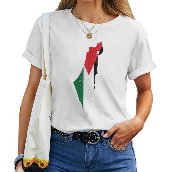 T-shirt Femme Free Palestine Fight Flag - Col En V, Impression Numérique, Couleur Noir - 13