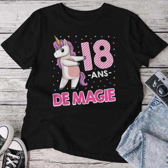 T-Shirt Anniversaire "18 Ans" Avec Licorne - Cadeau Pour Fille, Teen, Coton Léger