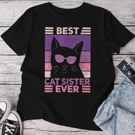 Best Cat Sister Ever Cat Lover Black Cat Themed Women T shirt Monsterry