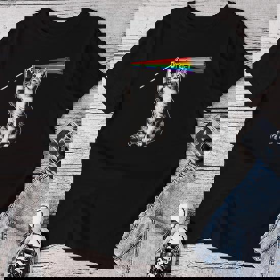 Cat Rock Music Rainbow Totality Dark Side Moon Women T-shirt | Seseable CA