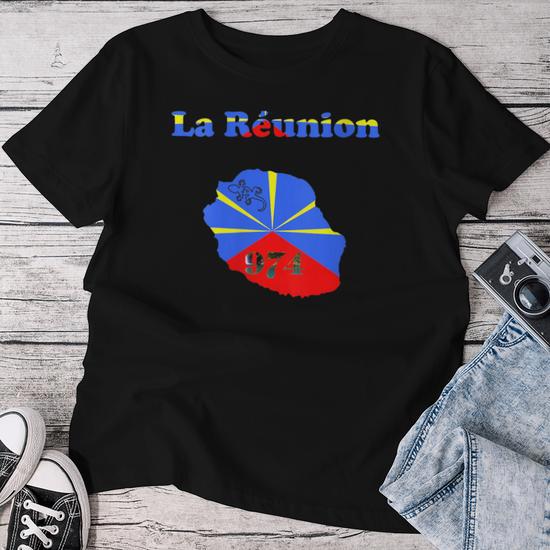 T-Shirt Réunion 974 renyon White and Gold Metallic