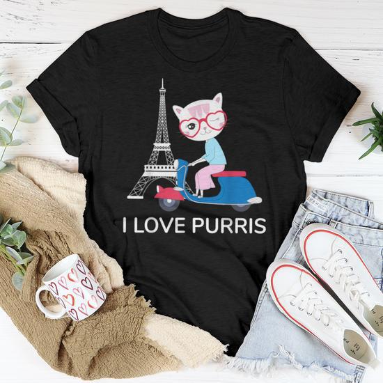 I Love Paris Cute France Themed Cat For Girls Women Women T shirt Monsterry