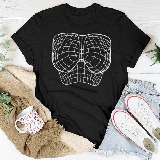 Magnified Chest Big Boobs Optical Illusion Grid Women Women T