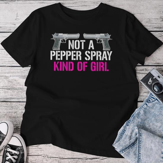 A girl is fashion a gun tee shirt