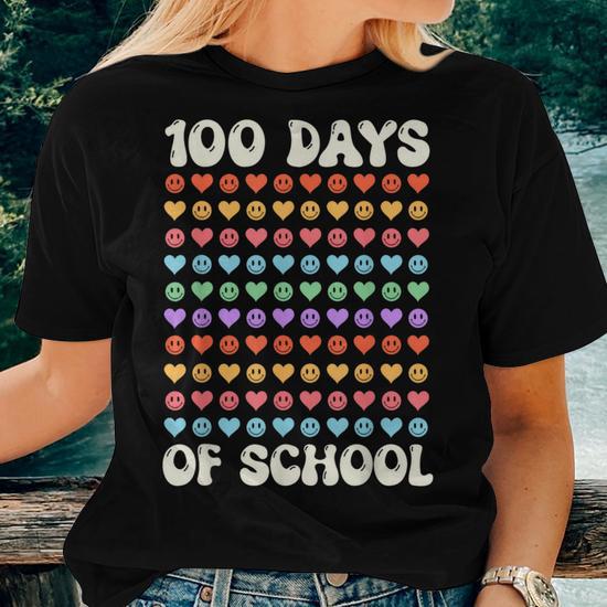 LHBNK Maglietta Donna Happy 100 Days Of School - Festa 100° Giorno Di Scuola, Idea Regalo Insegnante
