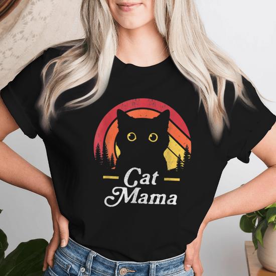 Black Cat Mom Mama Retro Wildlife Happy Mother s Day 2024 Women T shirt Seseable UK