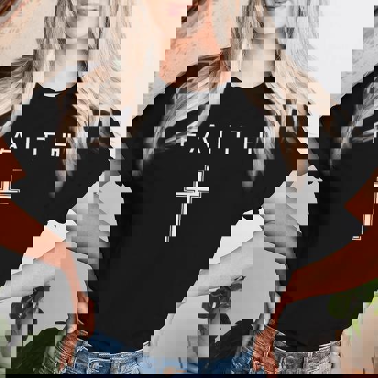 Faith Cross Minimalist Christian Faith Cross Women T-shirt - Thegiftio UK