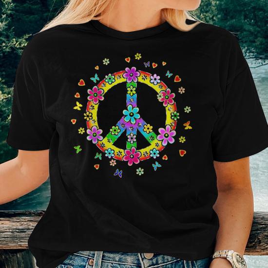 Peace Sign Flower Power Hippie Symbol Freedom Love Women T shirt Monsterry