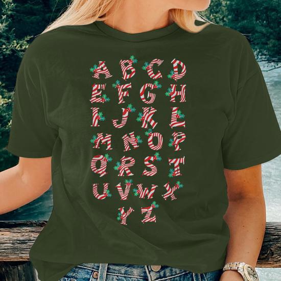 Christmas Alphabet Candy Cane X-Mas Holiday Teacher Women T-shirt