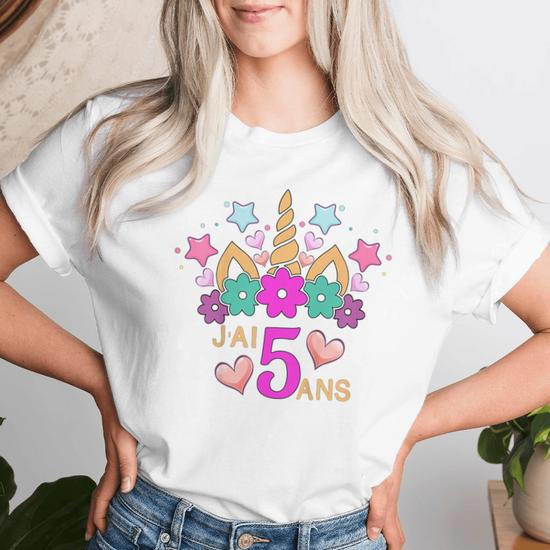 T-shirt "J'peux Pas J'ai 5 Ans" Pour Fille - Anniversaire 5 Ans - Design Licorne Drôle Et Léger