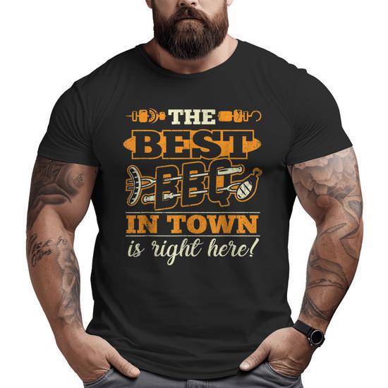 Barbecue Best Bbq In Town Smoker Grillin Grandpa Dad Big and Tall Men T shirt Mazezy CA