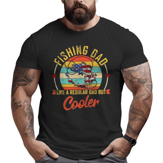 Fishing Dad Like A Regular Dad But Cooler Retro Vintage American Flag  Unisex T-Shirt