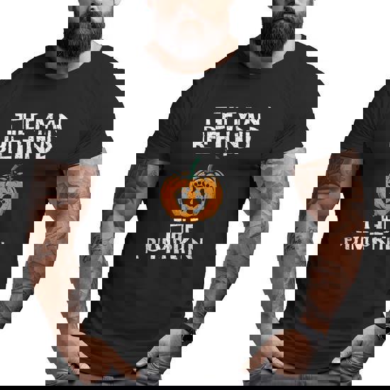 Mens Guy Behind The Pumpkin Funny Halloween Pregnancy Shirts Men