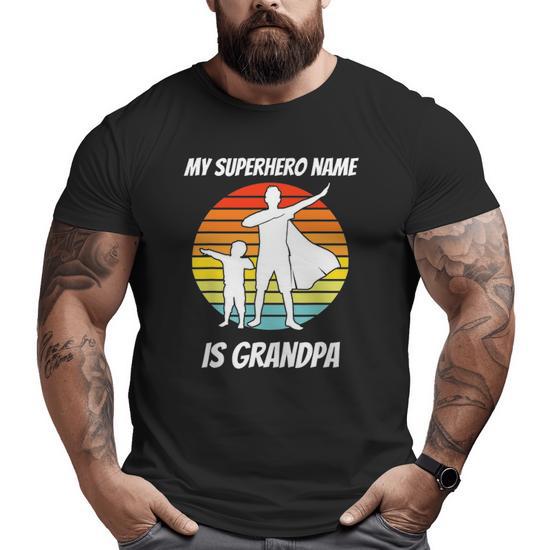 Mens My Superhero Name Is Grandpa For Grandfather Big and Tall Men T shirt Mazezy