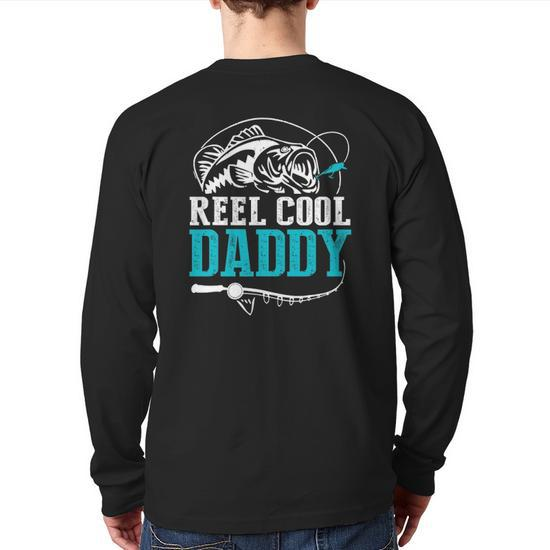Mens Fishing Tee Vintage Reel Cool Daddy Back Print Long Sleeve T