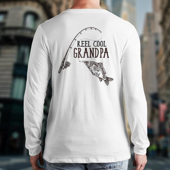 Reel Cool Grandpa Cute Happy Father's Day Fishing Back Print Long Sleeve  T-shirt