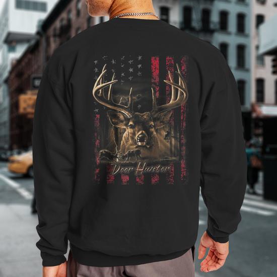 I Love Usa American Flag And Deer Hunter Sweatshirt Back Print Monsterry