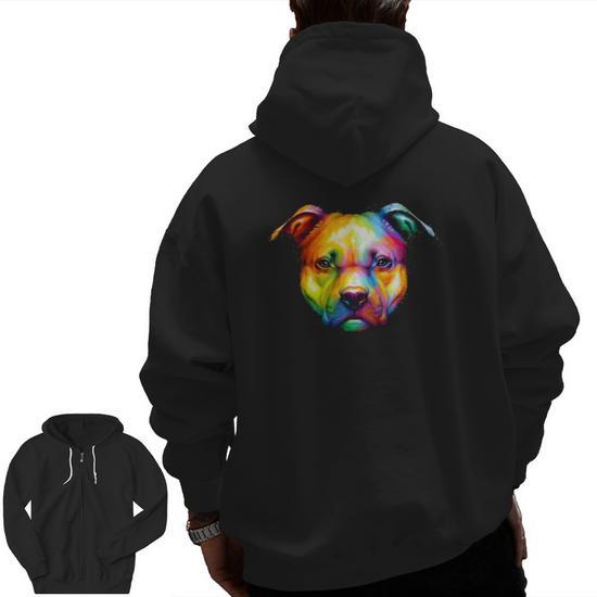 Colorful Pitbull Face Pitbull Dog Lover Zip Up Hoodie Back Print