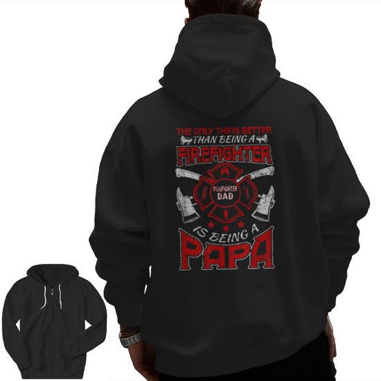 Firefighter Papa Fire Fighter Dad For Father s Day Fireman Zip Up Hoodie Back Print Mazezy