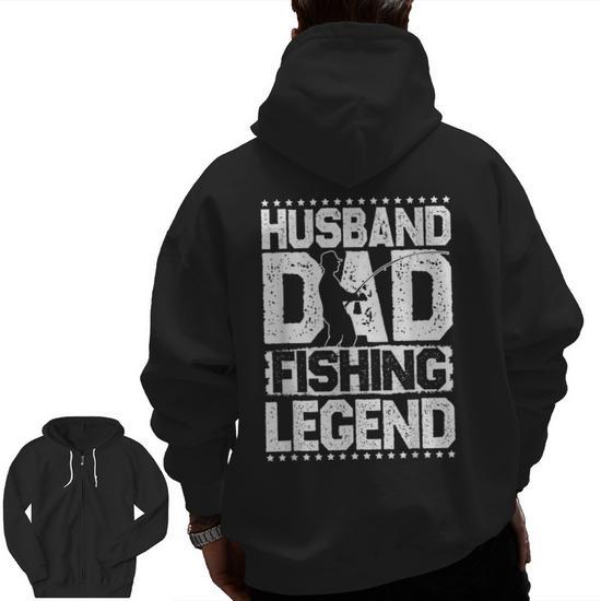 Mens Fishing Stuff For Fathers Day Dad Fishing Rod Fishing Dad Zip Up  Hoodie Back Print