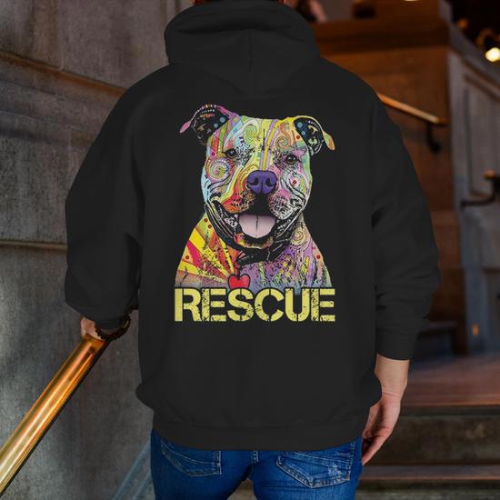 Rescue Dog Colorfull Pitbull Dog Adopt Don t Shop Zip Up Hoodie Back Print Mazezy