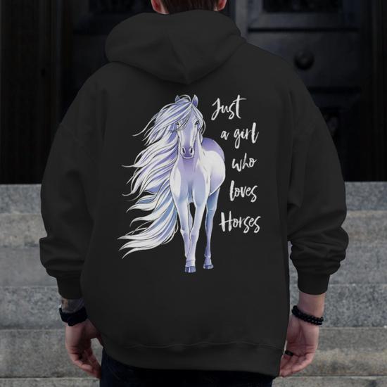 Just A Girl Who Loves Horses Horse Riding Women Zip Up Hoodie Back Print Mazezy