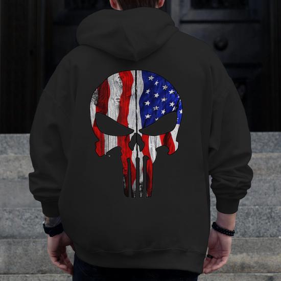 Punisher Skull Military American Flag Us Zip Up Hoodie Back Print Mazezy DE