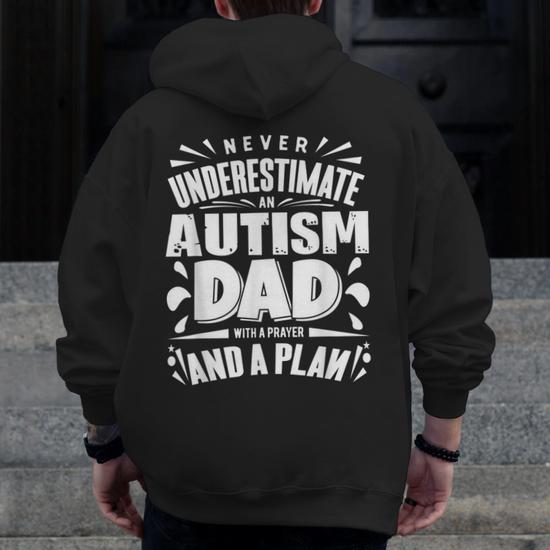 Never Underestimate An Autism Dad Autism Awareness Zip Up Hoodie Back Print Mazezy