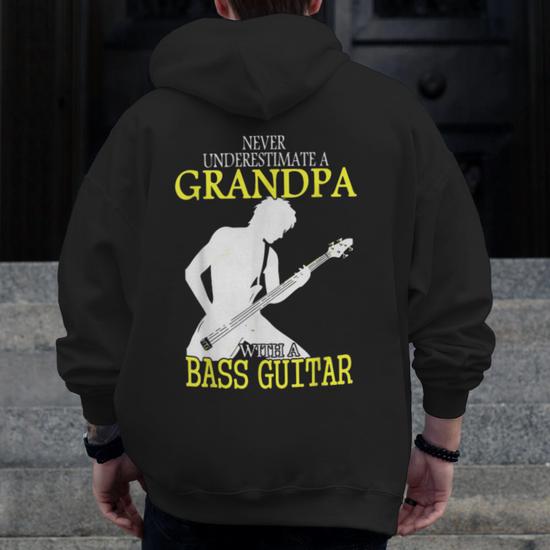 Never Underestimate A Grandpa With A Bass Guitar Zip Up Hoodie Back Print Mazezy