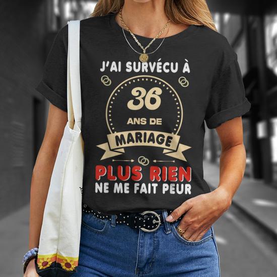 T-shirt Col V Pour Homme - 36 Ans De Mariage, Anniversaire De Mariage - Coton Doux Gildan Softstyle, Personnalisable, Taille Regular