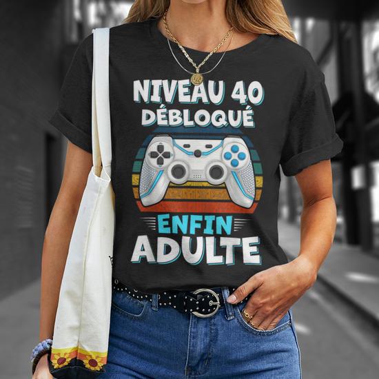 T-Shirt Anniversaire 40 Ans "Niveau 40 Débloqué" | Cadeau Gamer Geek | Homme/Femme | 100% Coton