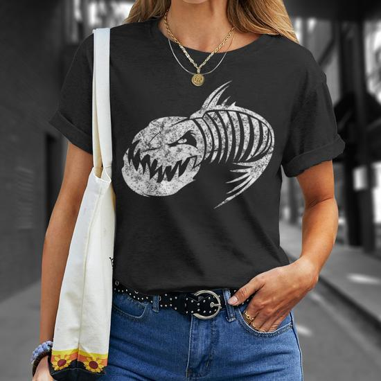 Badass Fish Bone Skeleton Vintage T-Shirt - Monsterry
