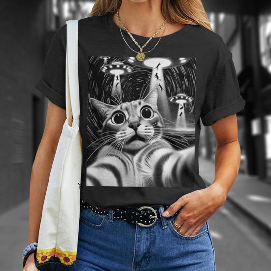 Cat UFO Encounter Tee – Unisex Alien Kitty Shirt – CONFUSED Apparel Graphic T-Shirt