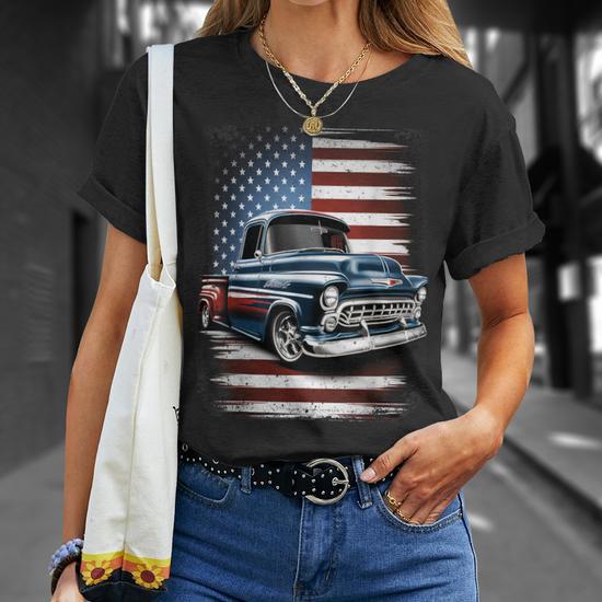 Chevy USA Flag T-Shirt – American Pickup Truck Graphic Tee For Men (Gray) 6 thumbnail image