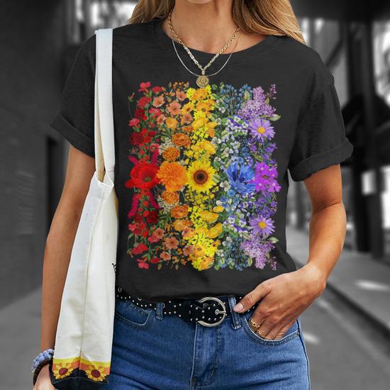 Rainbow Wildflowers Field Flowers Lgbtq Month Pride Month T-Shirt