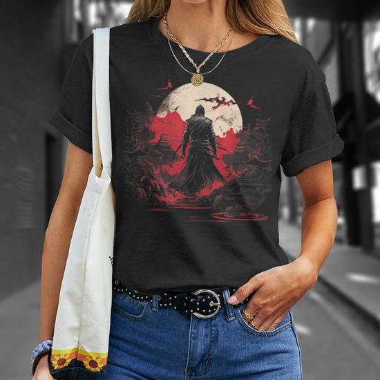 Samurai Coucher De Soleil Guerrier Épée Manga Anime Nippon T-Shirt