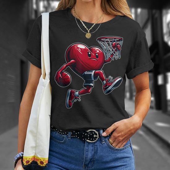 Valentine's Day Heart Slam Dunk Basketball Team Player T-Shirt