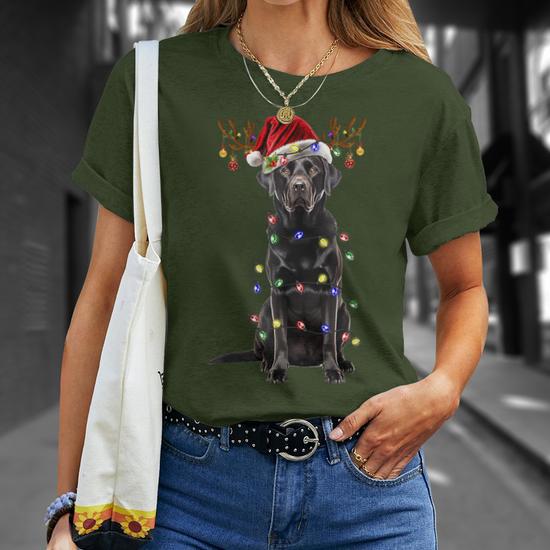 Black Lab Labrador Christmas Tree Reindeer Pajama Dog Xmas T Shirt Seseable UK