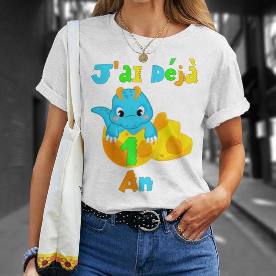 T-Shirt Anniversaire Dinosaure 1 An – Cadeau Fête Dino Bébé Garçon, Manches Courtes Brodé & Cool