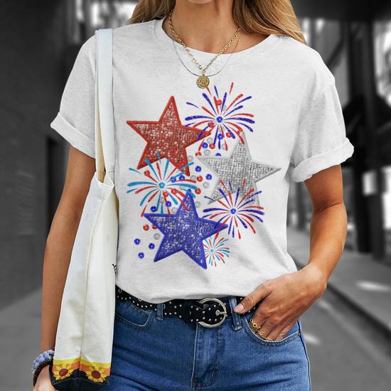 ALLTB Plus Size American Flag Shirt - Women's 4th Of July Tee USA Stars Stripes Patriotic T-Shirt, Blue, X-Large