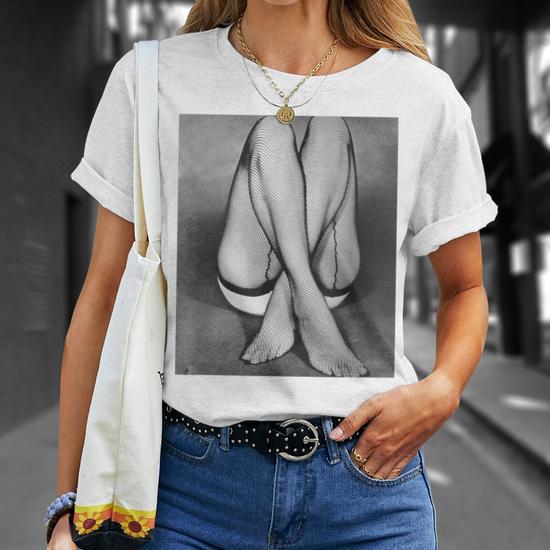 Vintage Fishnet Stockings Sexy Legs Feet Fetish T-Shirt - Monsterry
