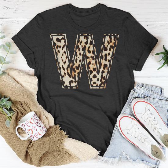 Awesome Letter W Initial Name Leopard Cheetah Print T-Shirt