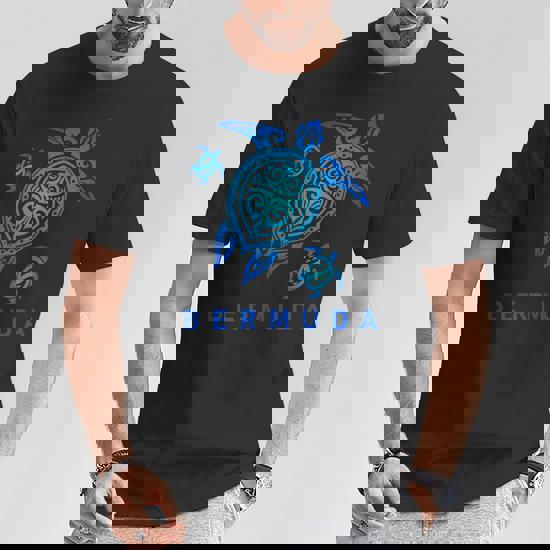 Bermuda T-Shirt Sea Blue Tribal Turtle Bermuda T-Shirt Sea Blue Tribal Turtle
