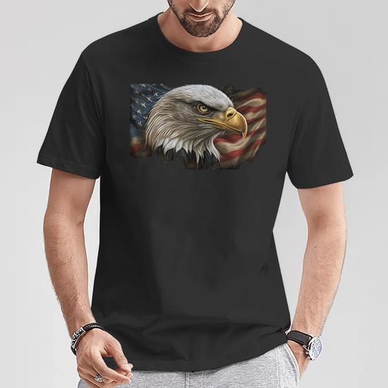 T-Shirt Drapeau États-Unis Aigle Américain à Tête Blanche - Patriote USA