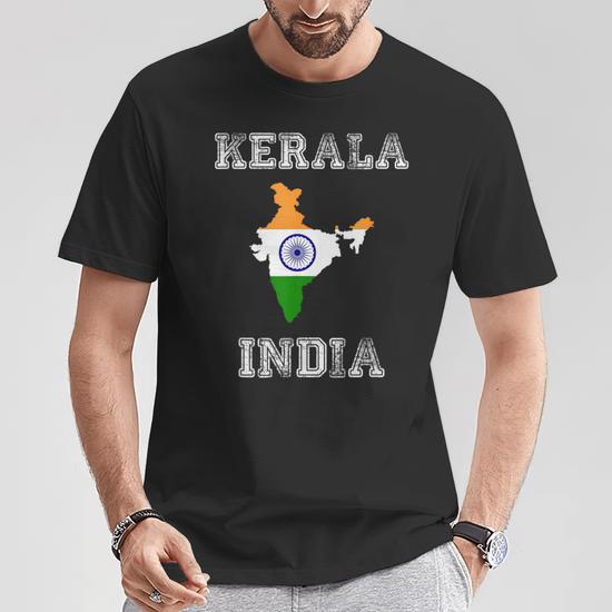 Kerala India Vintage India Flag Map T-Shirt - Monsterry