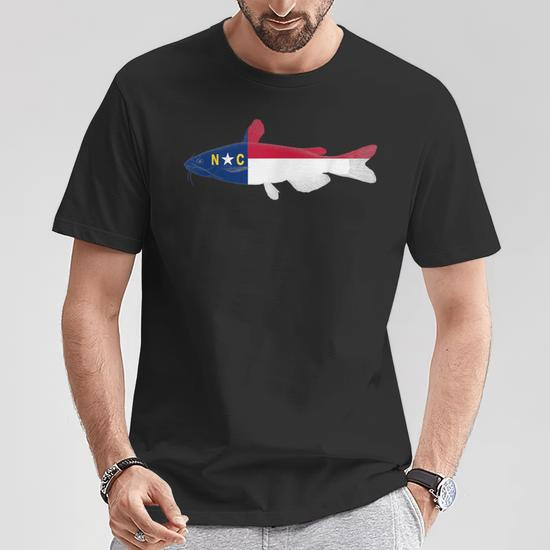 North Carolina State Flag Catfish Fishing T-Shirt - Monsterry