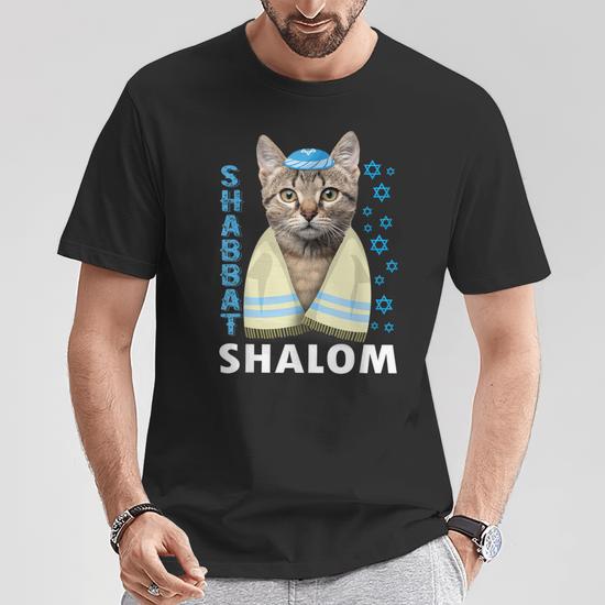 T-Shirt Shalom Shabbat Avec Kippa - Design Juif Amusant Avec Étoile De David | Cadeau Pour Fêtes Juives