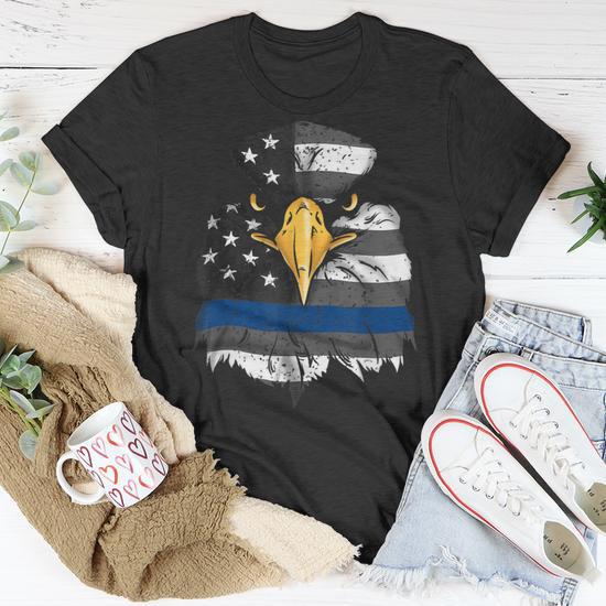 Thin Blue Line Police Bald Eagle American Flag Patriotic Usa T Shirt Monsterry